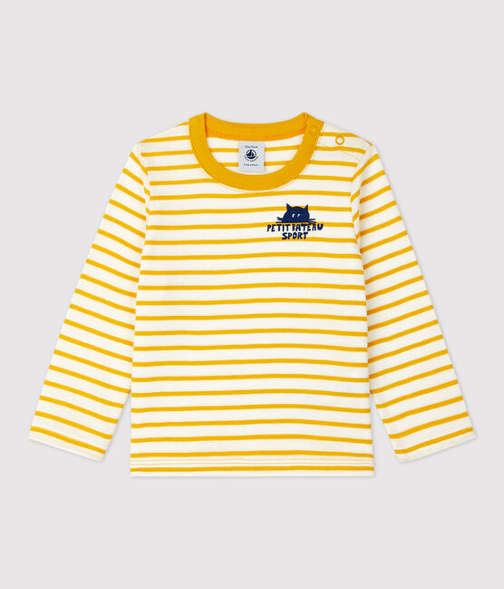 Baby-T-Shirt aus Baumwolle mit Streifenmuster weiss MARSHMALLOW/gelb BOUDOR