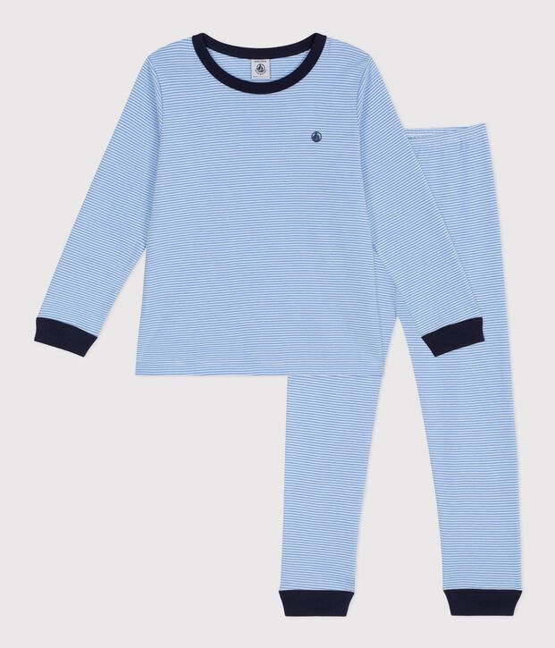 Kinder-Pyjama aus Baumwolle mit Streifen blau/weiss