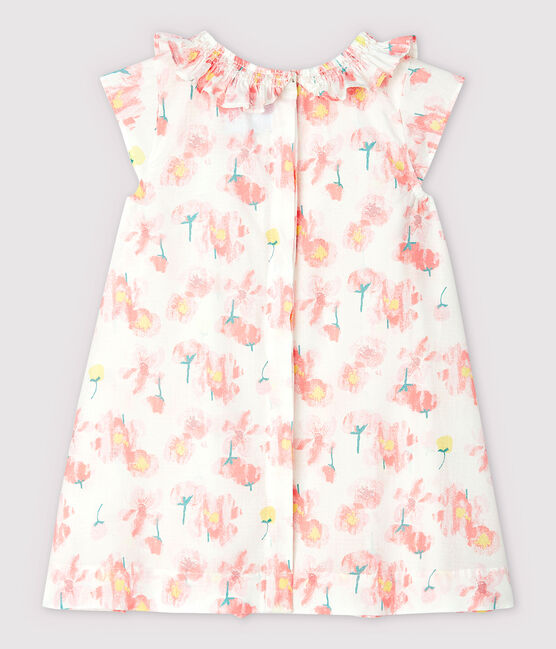 Kurzärmeliges Baby-Kleid aus Popeline für Mädchen weiss MARSHMALLOW/weiss MULTICO