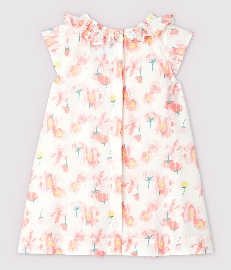 Kurz&auml;rmeliges Baby-Kleid aus Popeline f&uuml;r M&auml;dchen weiss/vielfarbig