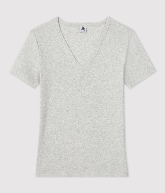 T-Shirt L’ICONIQUE aus Baumwolle mit V-Ausschnitt für Damen grau BELUGA CHINE