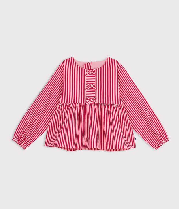 Lang&auml;rmelige Kinder-Bluse aus Baumwolle mit Streifen rosa/rosa