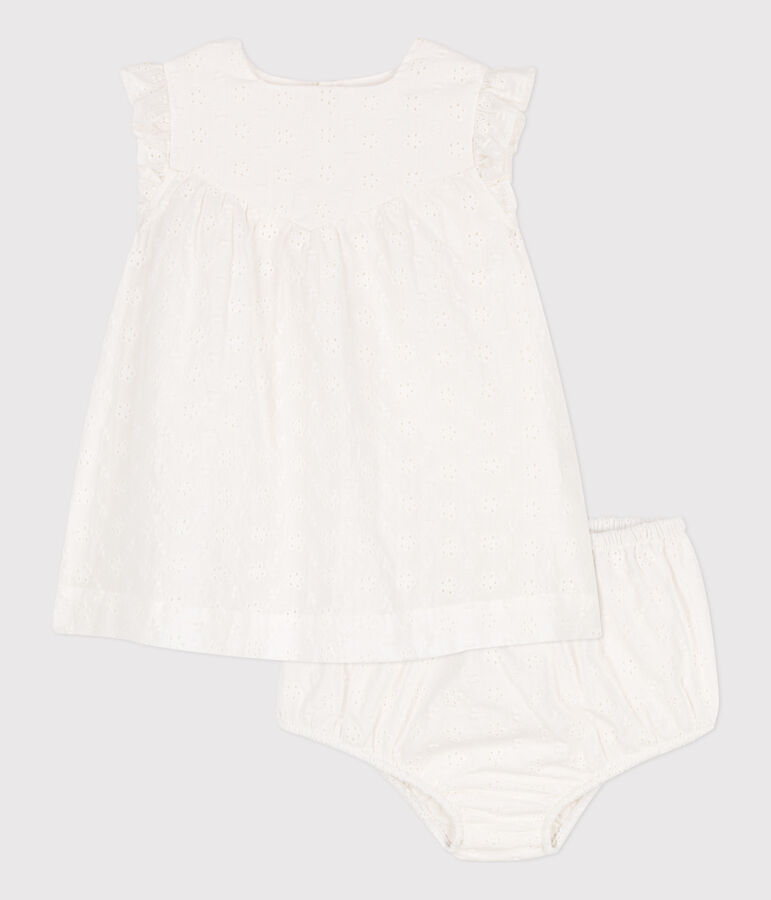 Baby-Kleid mit Bloomers in Broderie Anglaise weiss
