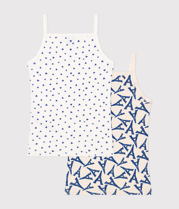 2er-Set Kinder Spaghetti-Tops aus Baumwolle mit Paris-Motiv vielfarbig