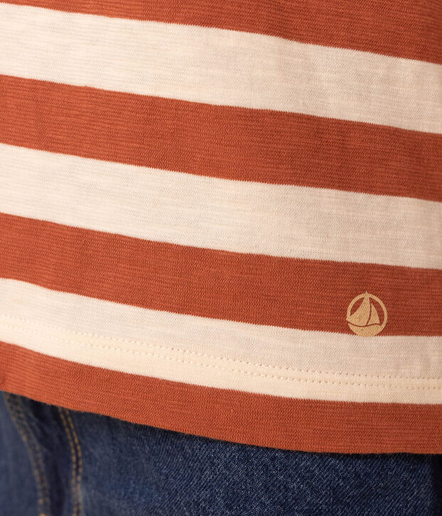 Damen-T-Shirt LE DROIT aus Baumwolle mit Rundhalsausschnitt braun/naturfarben