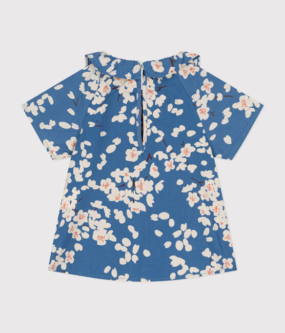 Kurzärmelige Baby-Bluse aus Popeline für Mädchen blau BEACH/ MULTICO