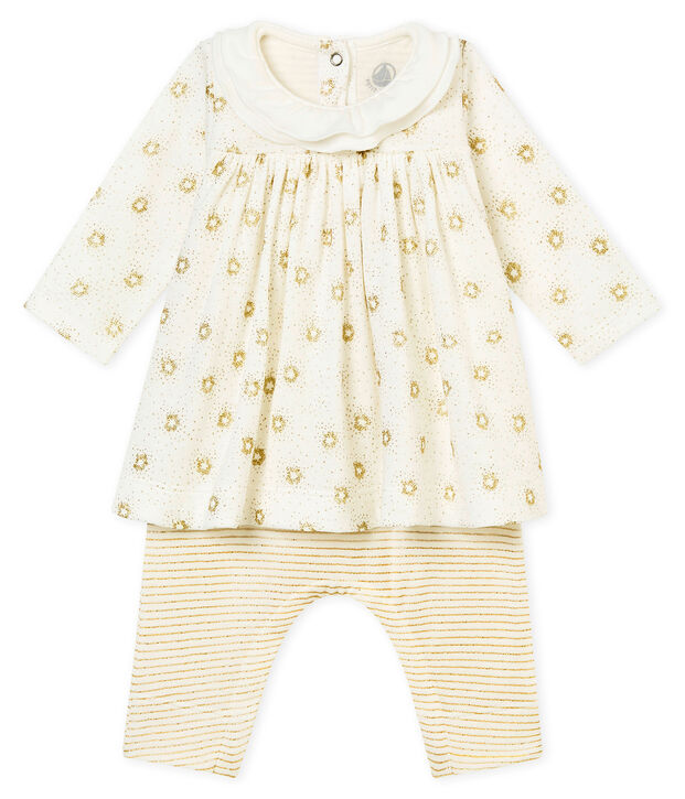 Baby M&auml;dchenKleid mit Leggings weiss/gelb