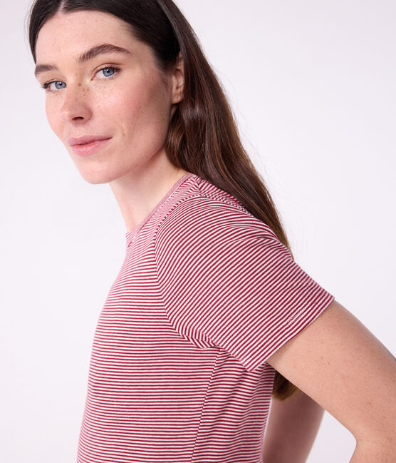 Kurzärmeliges Damen-T-Shirt L’Iconique aus Baumwolle rot AMARANTE/ MARSHMALLOW