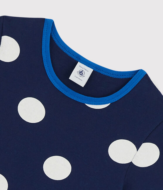 Kurzärmeliges Kleid aus Baumwolle für Mädchen blau MEDIEVAL/weiss MARSHMALLOW