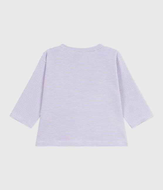 Langärmeliges Baby-T-Shirt aus Baumwolle mit Streifen weiss SQUAW/ MARSHMALLOW