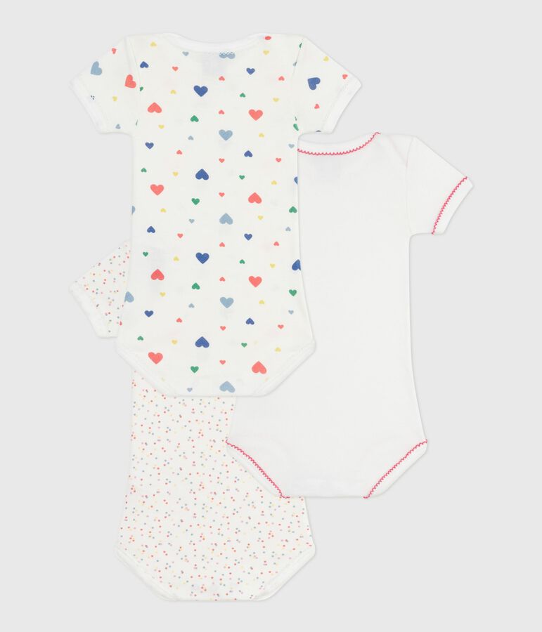 Set kurz&auml;rmeliger Baby-Bodys aus Baumwolle mit Herzmotiv vielfarbig