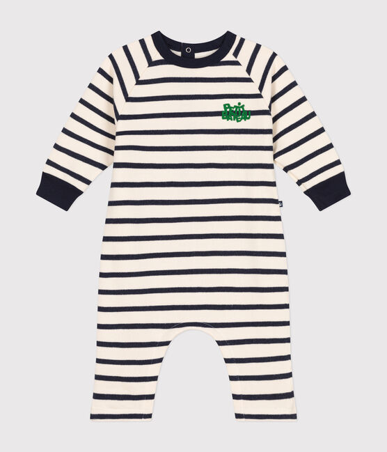 Langer Baby-Overall aus Molton weiss AVALANCHE/blau SMOKING