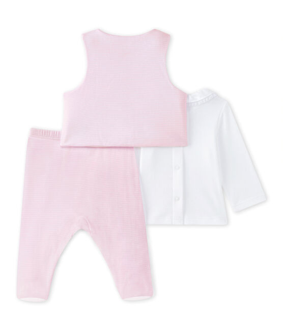 Dreiteiliges Baby-Mädchen-Ensemble weiss ECUME/rosa VIENNE