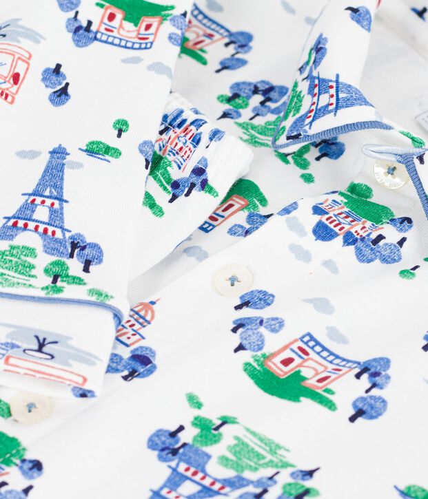 Gekn&ouml;pfter Kinder-Pyjama aus Baumwolle mit Paris-Motiven weiss/vielfarbig