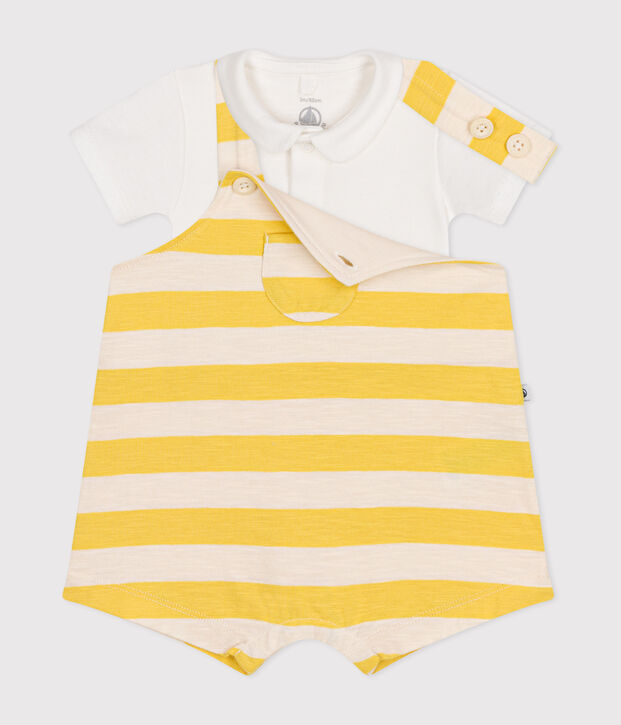 Baby-Latzhosen-Kombination aus geflammtem Jersey gelb/naturfarben