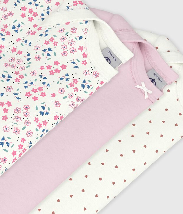 Set kurz&auml;rmelige Baby-Bodys aus Baumwolle mit Blumenmuster vielfarbig