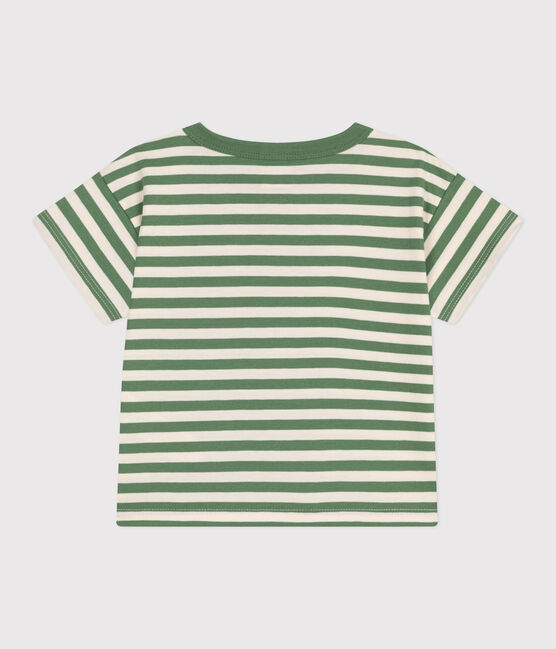 Kurzärmeliges Baby-T-Shirt aus Baumwolle mit Streifen grün PALMERAIE/ AVALANCHE