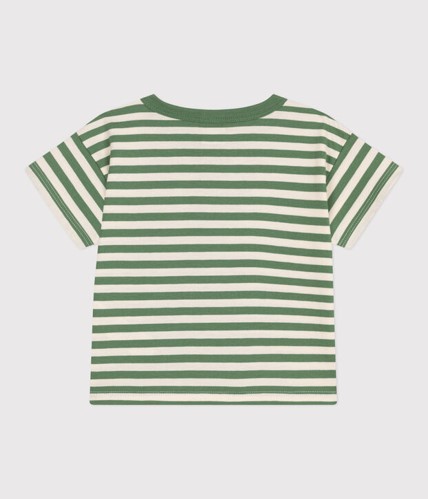 Kurz&auml;rmeliges Baby-T-Shirt aus Baumwolle mit Streifen gr&uuml;n/naturfarben