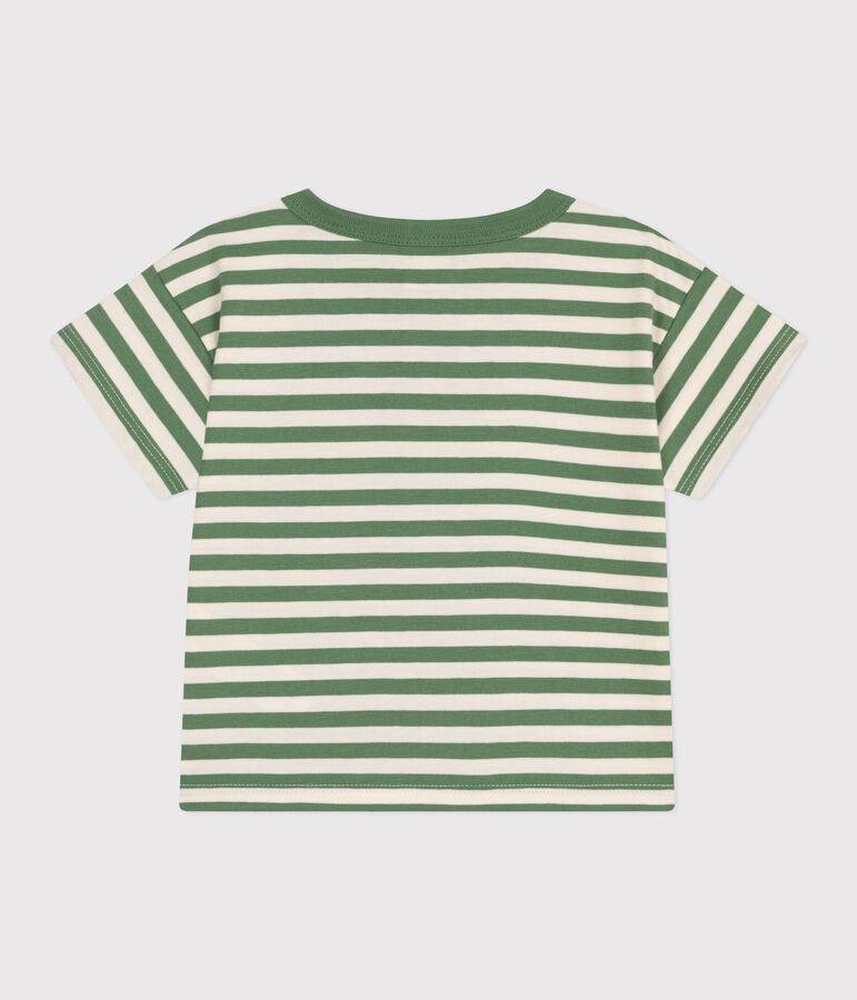 Kurz&auml;rmeliges Baby-T-Shirt aus Baumwolle mit Streifen gr&uuml;n/naturfarben