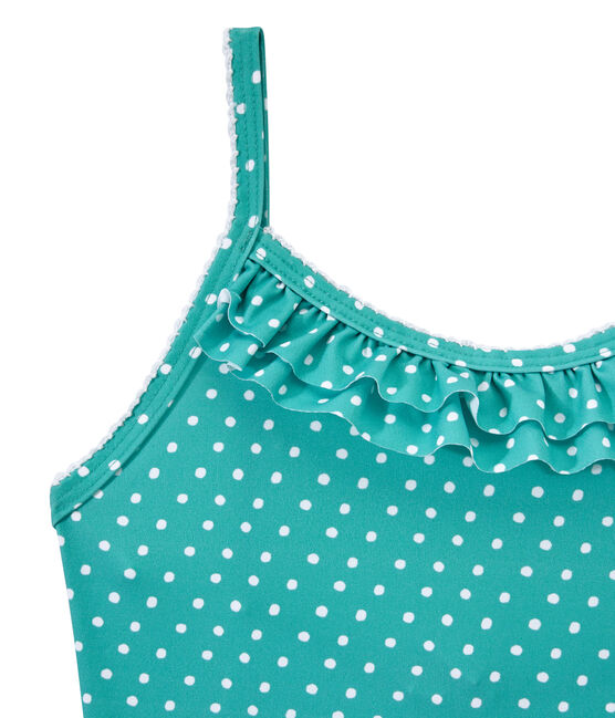 Mädchen-Badeanzug mit Punktmuster grün VERDE/weiss MARSHMALLOW