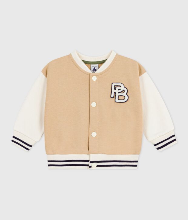 Baby College-Jacke aus Baumwolle im Colorblock mit Aufn&auml;her beige/naturfarben