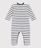 Gestreifter Baby-Pyjama aus Samt weiss MARSHMALLOW/blau SMOKING