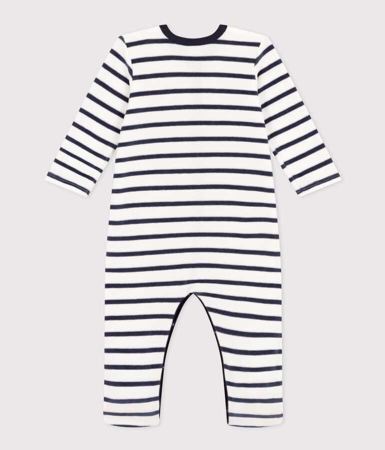 Gestreifter Baby-Pyjama aus Samt weiss/blau