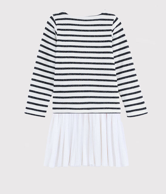 Langärmeliges Kinderkleid für Mädchen weiss MARSHMALLOW/ SMOKING ARGENT BRILLANT