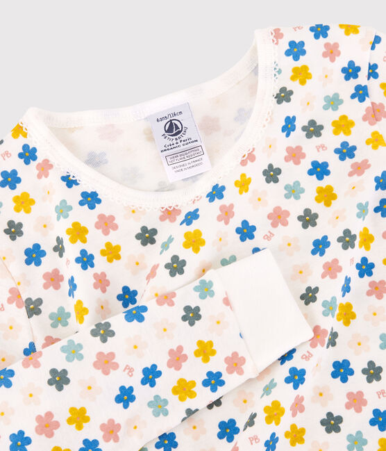 Kinderpyjama aus Baumwolle mit phosphoreszierenden Blumen für Mädchen weiss MARSHMALLOW/weiss MULTICO
