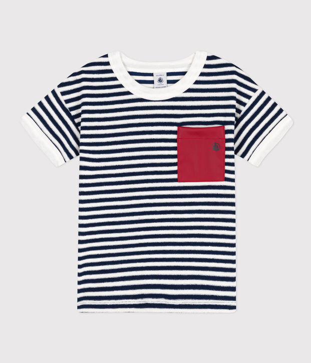 Gestreiftes Kinder-T-Shirt aus Frottee f&uuml;r Jungen blau/weiss