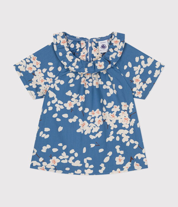 Kurz&auml;rmelige Baby-Bluse aus Popeline f&uuml;r M&auml;dchen blau/vielfarbig