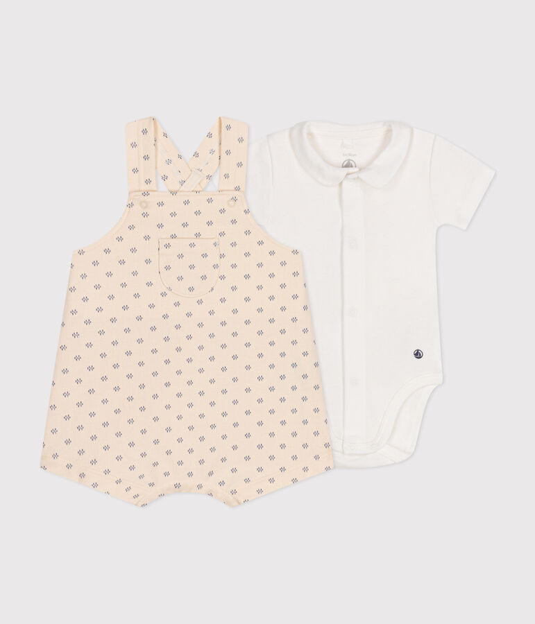 Latzhosen-Kombination aus leichtem Molton, Baby weiss AVALANCHE/ MULTICO