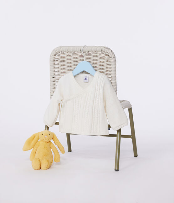 Baby-Cardigan aus Wolle und Baumwolle weiss MARSHMALLOW