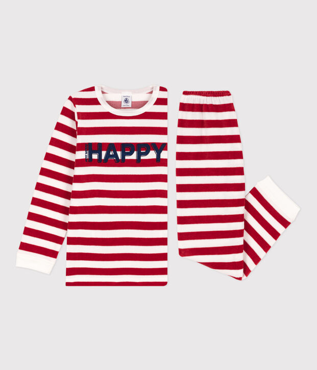 Kinderpyjama aus Nicki mit Streifen rot/weiss