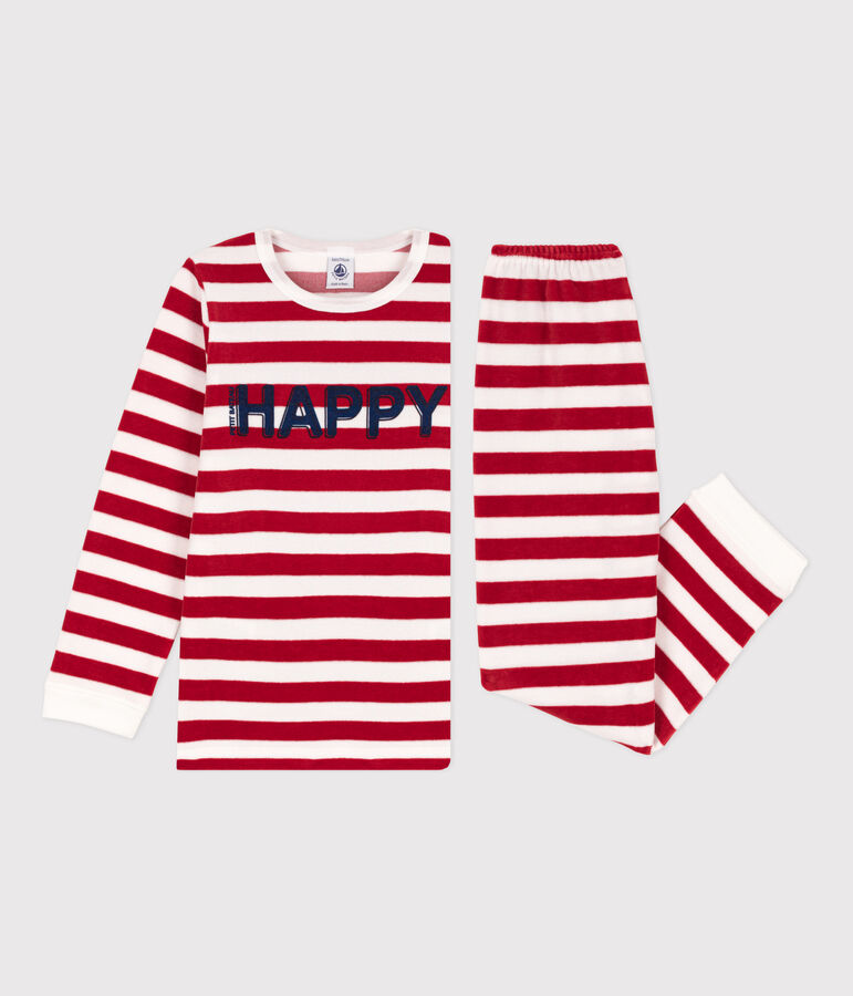 Kinderpyjama aus Nicki mit Streifen rot/weiss
