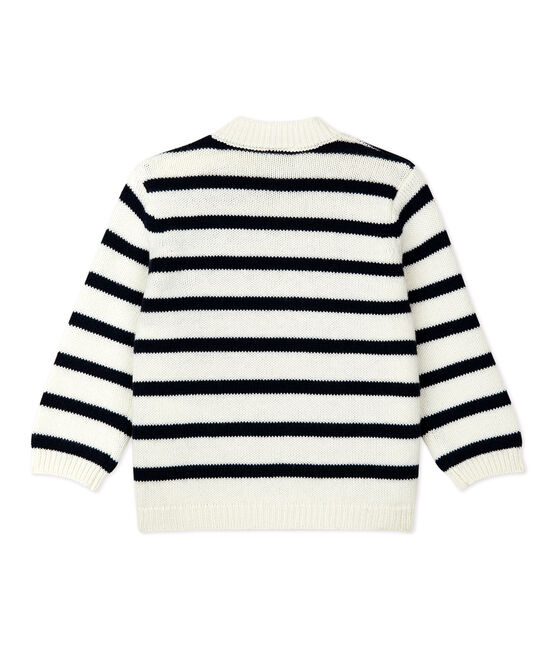 Baby-Pullover aus Wolle und Baumwolle. weiss MARSHMALLOW/blau SMOKING