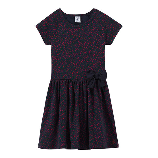Gepunktetes Mädchen-Kleid weiss MARSHMALLOW/blau BRUT/ MULTICO