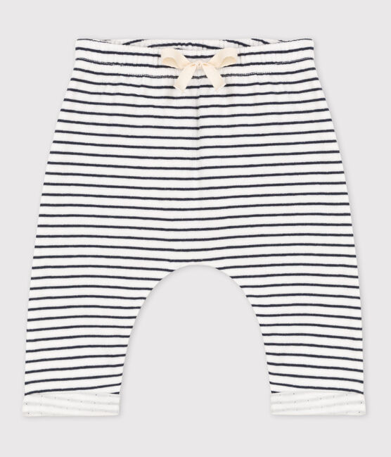 Gestreifte Babyhose aus Baumwoll-Doppeljersey weiss MARSHMALLOW/blau SMOKING