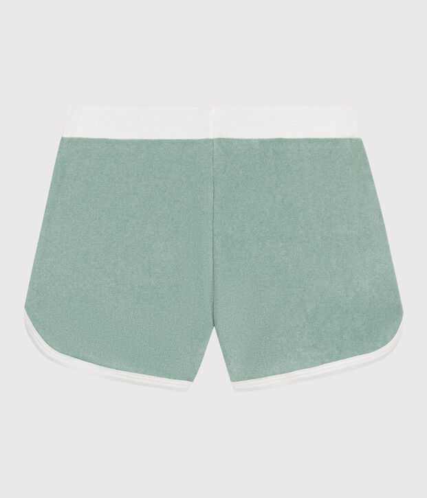 Kinder-Shorts aus einfarbigem Baumwoll-Frottee gr&uuml;n