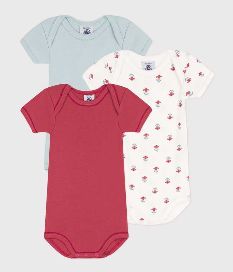 3er-Set kurz&auml;rmelige gebl&uuml;mte Bodys aus Baumwolle vielfarbig