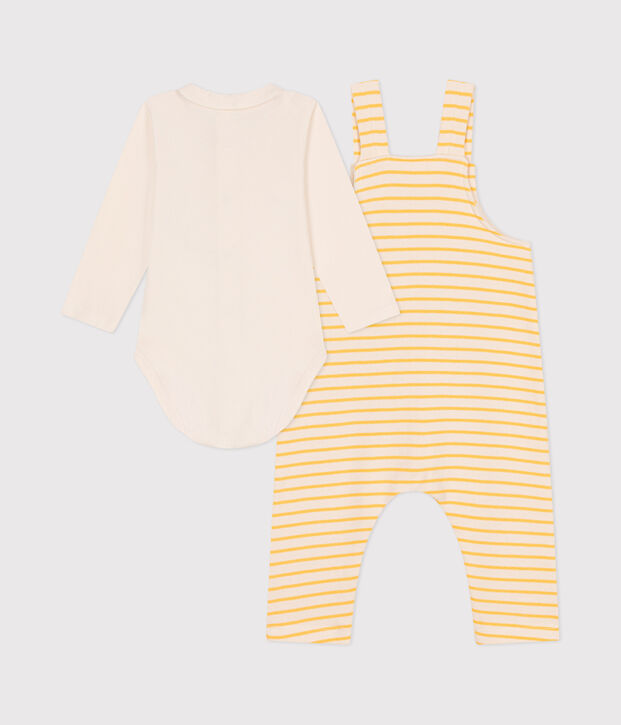 Baby-Set Latzhose und Body aus Baumwolle naturfarben/gelb