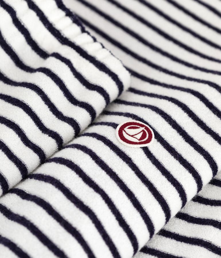 Damen-Pyjama aus Baumwoll-Frottee mit Streifen naturfarben/blau