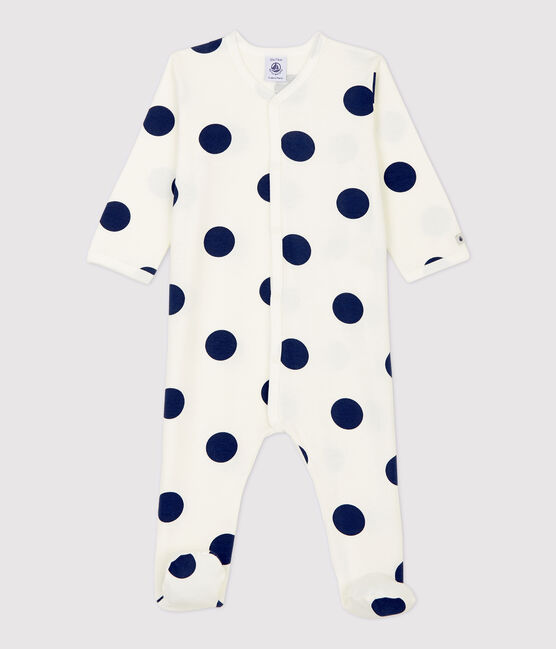 Baby-Strampler aus Bio-Baumwolle mit Punktmuster weiss MARSHMALLOW/blau MEDIEVAL
