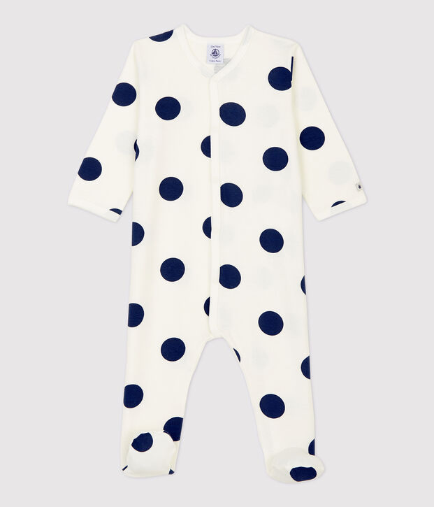 Baby-Strampler aus Bio-Baumwolle mit Punktmuster weiss/blau
