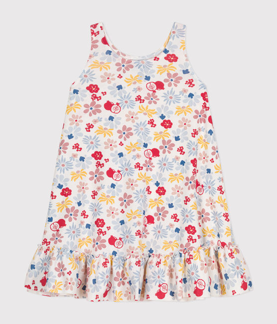 Ärmelloses Kleid aus Baumwolle für Mädchen weiss MARSHMALLOW/weiss MULTICO