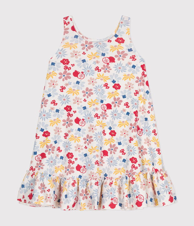 &Auml;rmelloses Kleid aus Baumwolle f&uuml;r M&auml;dchen weiss/vielfarbig