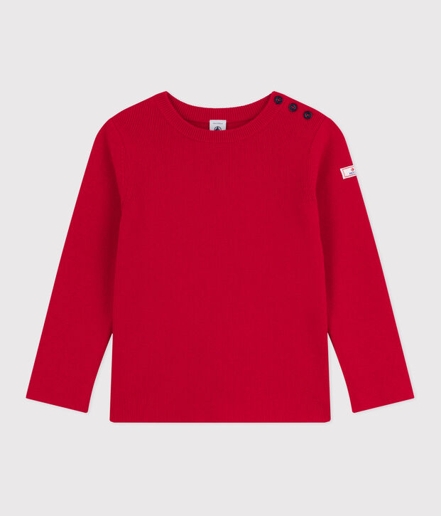 Kinder-Pullover aus einfarbiger Wolle und Baumwolle rot