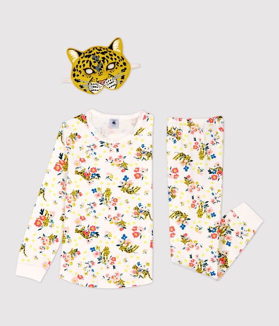 Pyjama aus Baumwolle mit einem leuchtenden Panther-Print für Mädchen weiss MARSHMALLOW/weiss MULTICO