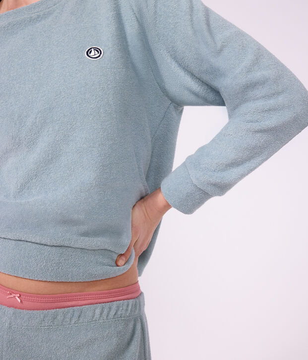 Damen-Pyjama aus einfarbigem Baumwoll-Frottee SEDUMBLUE