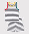 Kinder-Kurzpyjama aus Baumwolle mit gestreiftem Tanktop weiss MARSHMALLOW/blau SMOKING